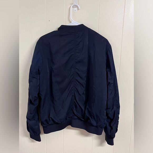 H&M Navy Bomber Jacket moto coat oversized Sz 8 Medium - Picture 8 of 10
